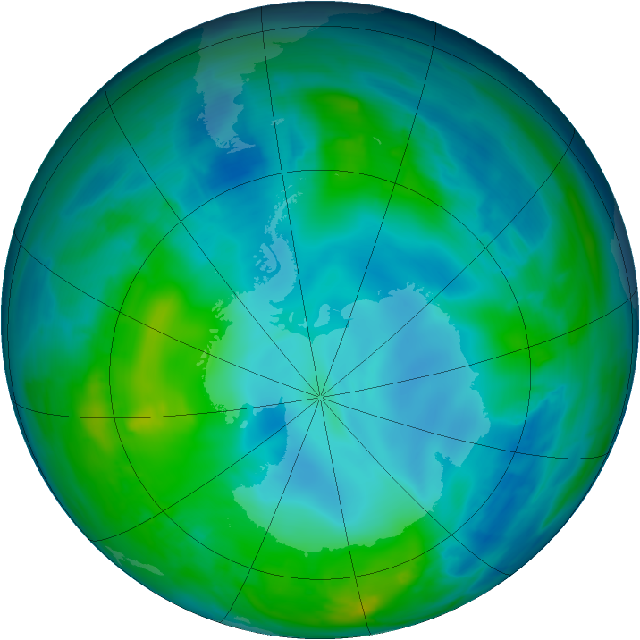Antarctic ozone map for 15 May 2014